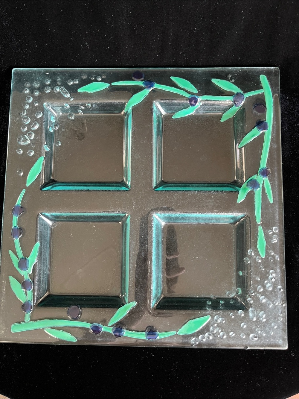 Fused Glass Olive Vine Bubble Divided Serving Platter Dish